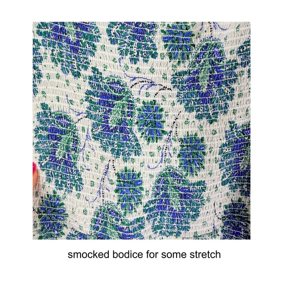 Point Sur J.Crew Blue Green Floral Smocked Tiered Midi Dress Womens 6 Cotton - Picture 9 of 9